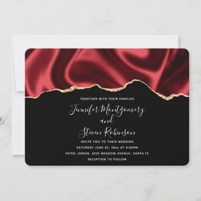 Dark Red Glam Wavy Satin Abstract Design Wedding Einladung (Vorderseite)