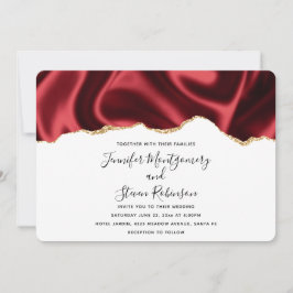 Dark Red Glam Wavy Satin Abstract Design Wedding Einladung