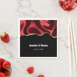 Dark Red Glam Wavy Satin Abstract Design Wedding Serviette