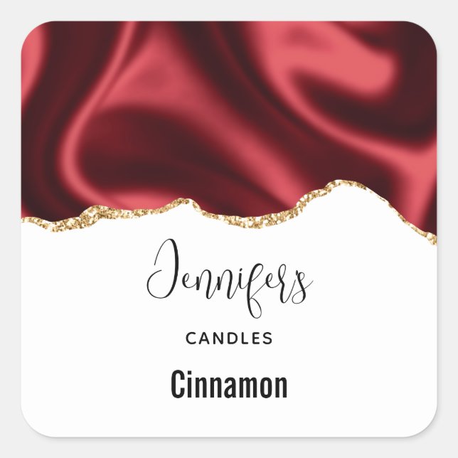 Dark Red Glam Wavy Satin Design - Kerzengeschäft Quadratischer Aufkleber (Vorderseite)
