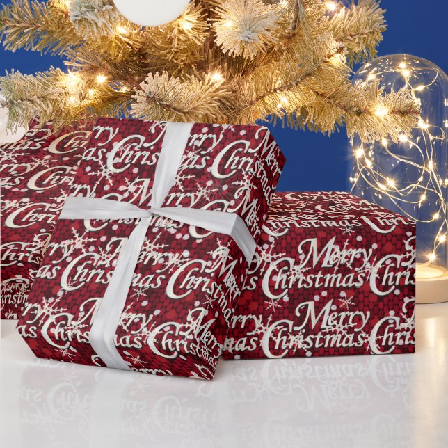 Dark Red Glittery Confetti Frohe Weihnachten Geschenkpapier (Feiertage)