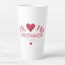 Dark Red Glitzer Heart Couple Large Latte Tasse