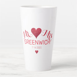 Dark Red Glitzer Heart Couple Large Latte Tasse