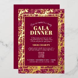 Dark red gold botanical pattern gala dinner event folieneinladung
