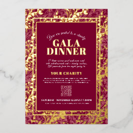 Dark red gold botanical pattern gala dinner event folieneinladung