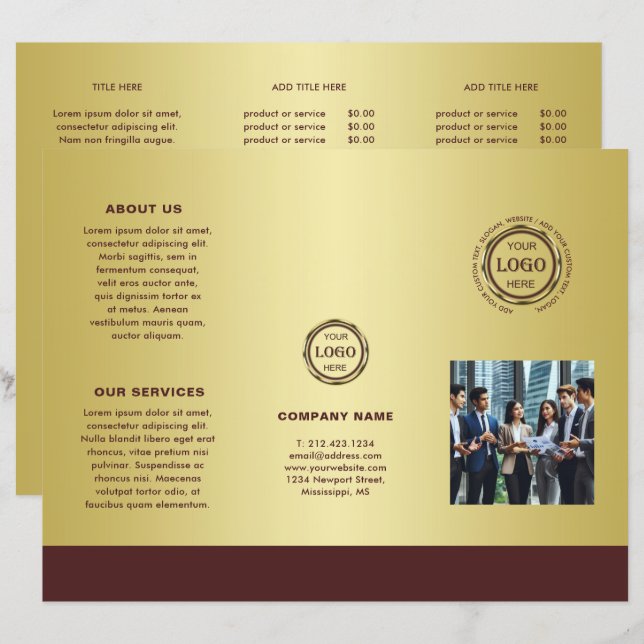 Dark-red gold design,Logo or Photo Brochures, (Vorne/Hinten)