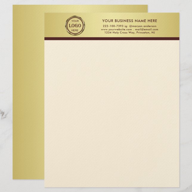 Dark-red gold design,Logo or Photo in gold circle, Briefbogen (Vorne/Hinten)