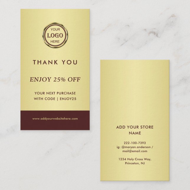 Dark-red gold design,Logo or Photo in gold circle, Rabattkarte (Vorne/Hinten)