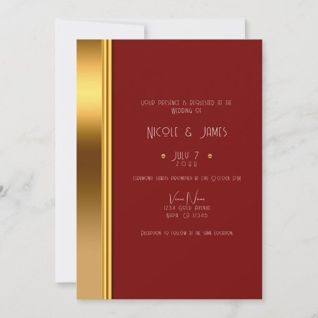 Dark Red & Gold Elegante Royal Glam Wedding Einladung (Vorderseite)
