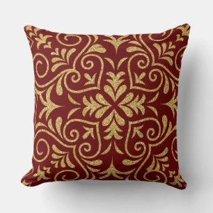 Dark Red & Gold Glitzer Floral marokkanisches Moti Kissen