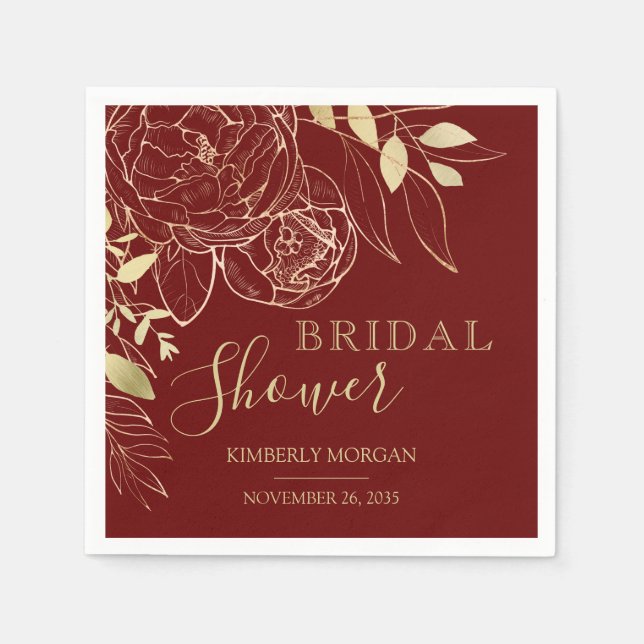 Dark Red & Gold Modernes Brautparty Napkin Serviette (Vorderseite)