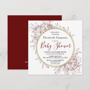 Dark Red & Gold Peony Floral Toile Baby Dusche Einladung