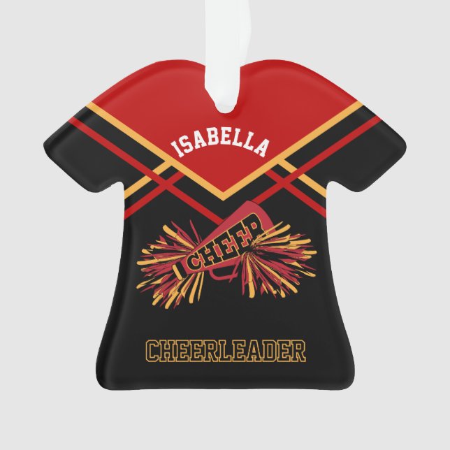 Dark Red, Gold und Black Cheerleader Ornament (Vorderseite)