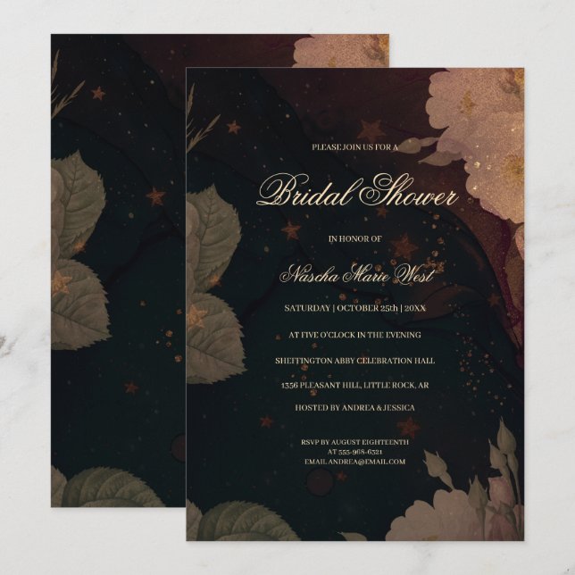 Dark Red Gothic Boho Floral Bridal Shower Einladung (Vorne/Hinten)