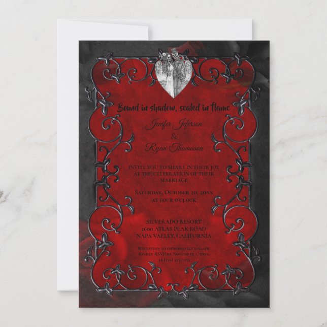 Dark red Gothic Halloween wedding Invitation Einladung (Vorderseite)