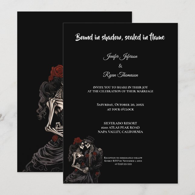 Dark Red Gothic Halloween wedding invitation Einladung (Vorne/Hinten)
