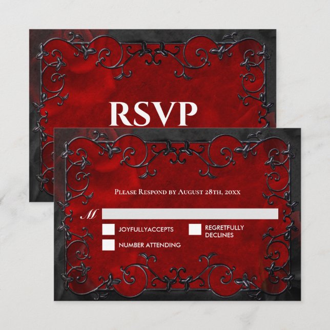 Dark red Gothic Halloween Wedding RSVP Card Karte (Vorne/Hinten)