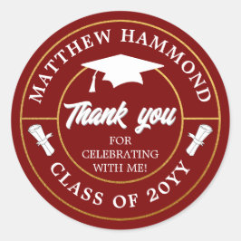 Dark Red Graduating Class Thank You Grad Cap Runder Aufkleber