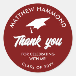 Dark Red Graduating Class Thank You Grad Cap Runder Aufkleber
