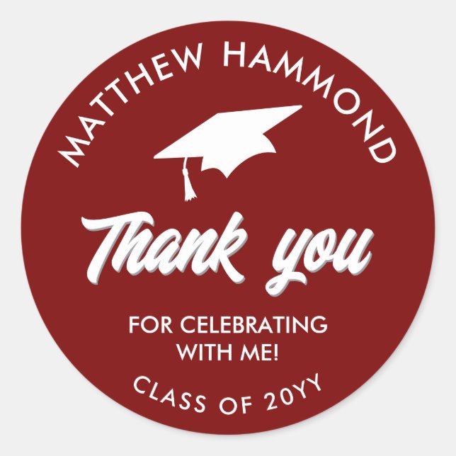 Dark Red Graduating Class Thank You Grad Cap Runder Aufkleber (Vorderseite)