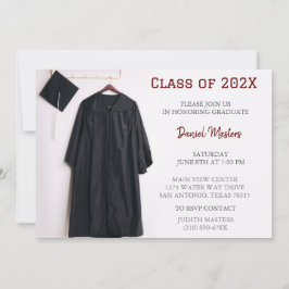 Dark Red Graduation Party Cap and Gown Einladung