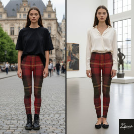 Dark Red Green Square Heritage Tartan Leggings