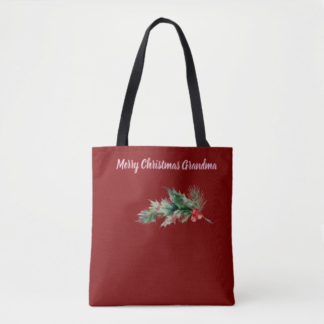 Dark Red Merry Christmas Oma Foto Tasche (Vorderseite)