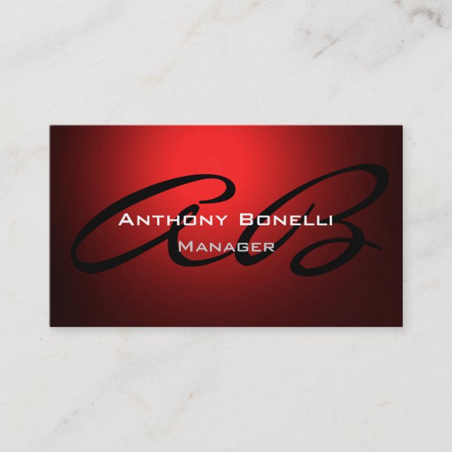 Dark Red Modern Monogram Manager Business Card Visitenkarte (Vorderseite)