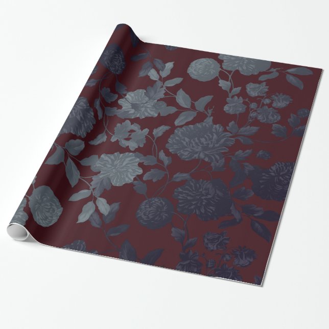 Dark Red Ombre Modern Vintag Floral Geschenkpapier (Ungerollt)