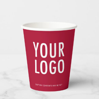 Dark Red Paper Cups Custom Business Logo 8 oz Pappbecher