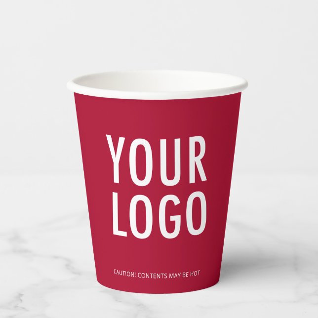 Dark Red Paper Cups Custom Business Logo 8 oz Pappbecher (Vorderseite)