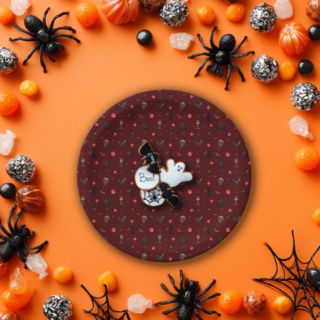 Dark Red Playful Halloween Pattern Pappteller (Von Creator hochgeladen)