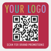 Dark Red QR Code Stickers Business Logo Square