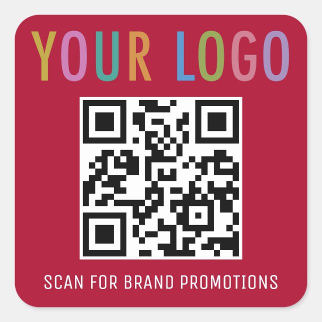 Dark Red QR Code Stickers Business Logo Square (Vorderseite)