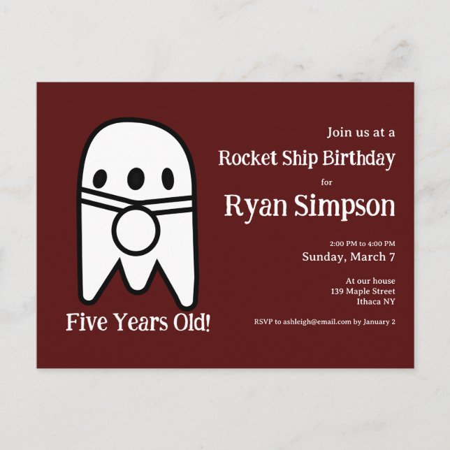 Dark Red Rocket Ship Geburtstagsparty Postkarte (Vorderseite)