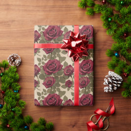 Dark Red Roses With Faded Green Leaves Geschenkpapier