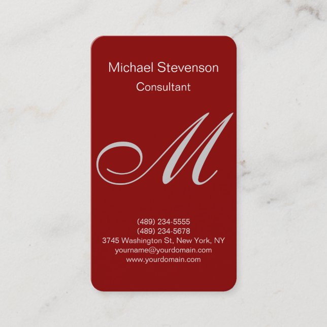 Dark Red Rounded Corner Monogram Business Card Visitenkarte (Vorderseite)