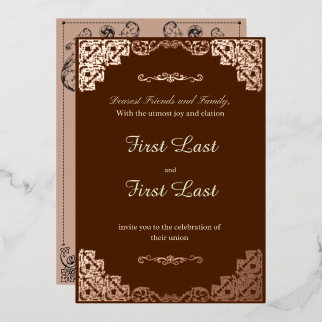 Dark Red Royalty Foil Einladung zur Hochzeit (Vorderseite/Rückseite)