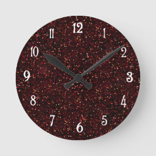 Dark Red Ruby Glitzer Print Runde Wanduhr