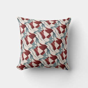 Dark Red Slate Blue on Beige Curved Diagonal Print Kissen