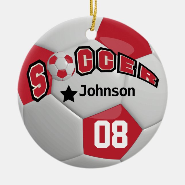 Dark Red Soccer Ball | DIY Name and number Keramik Ornament (Vorne)