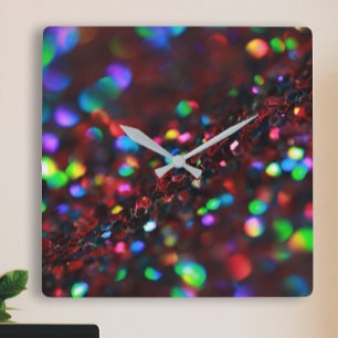 Dark Red Sparkling Quadratische Wanduhr