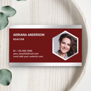 Dark Red Steel Silver Real Anwesen Foto Realtor Visitenkarte