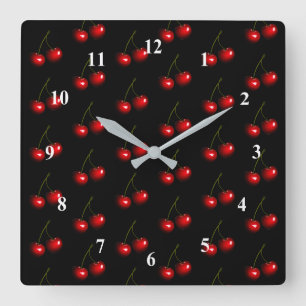 dark Red Sweet Cherries Quadratische Wanduhr