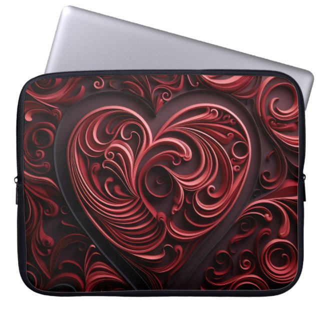 DARK RED VERZIERT VALENTINE HEARS LAPTOPSCHUTZHÜLLE (Vorderseite)