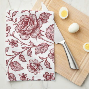 Dark Red Vintag Rose Pattern Geschirrtuch