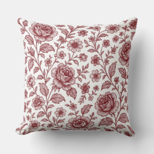Dark Red Vintag Rose Pattern Kissen