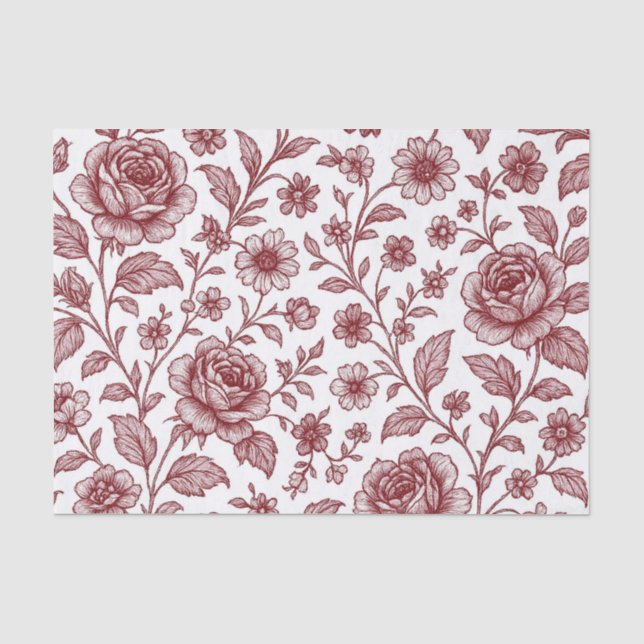 Dark Red Vintag Rose Pattern Seidenpapier (Vorderseite)