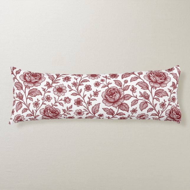 Dark Red Vintag Rose Pattern Seitenschläferkissen (Vorderseite)