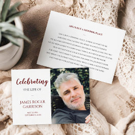 Dark RedCelebration of Life Prayer Card mit Foto Begleitkarte